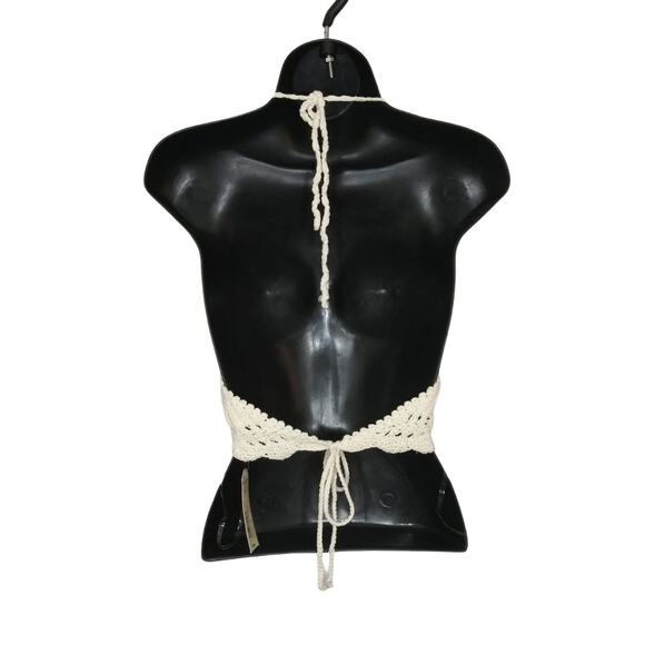 Vintage Arizona Ivory Fairy Boho Crochet Floral Accent Crop Halter Top Y2K - Picture 2 of 8